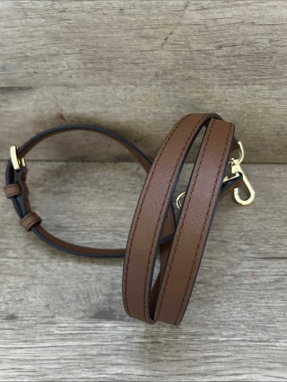 Michael Kors Brown Leather Cross body Strap replacement with Gold Hardware
